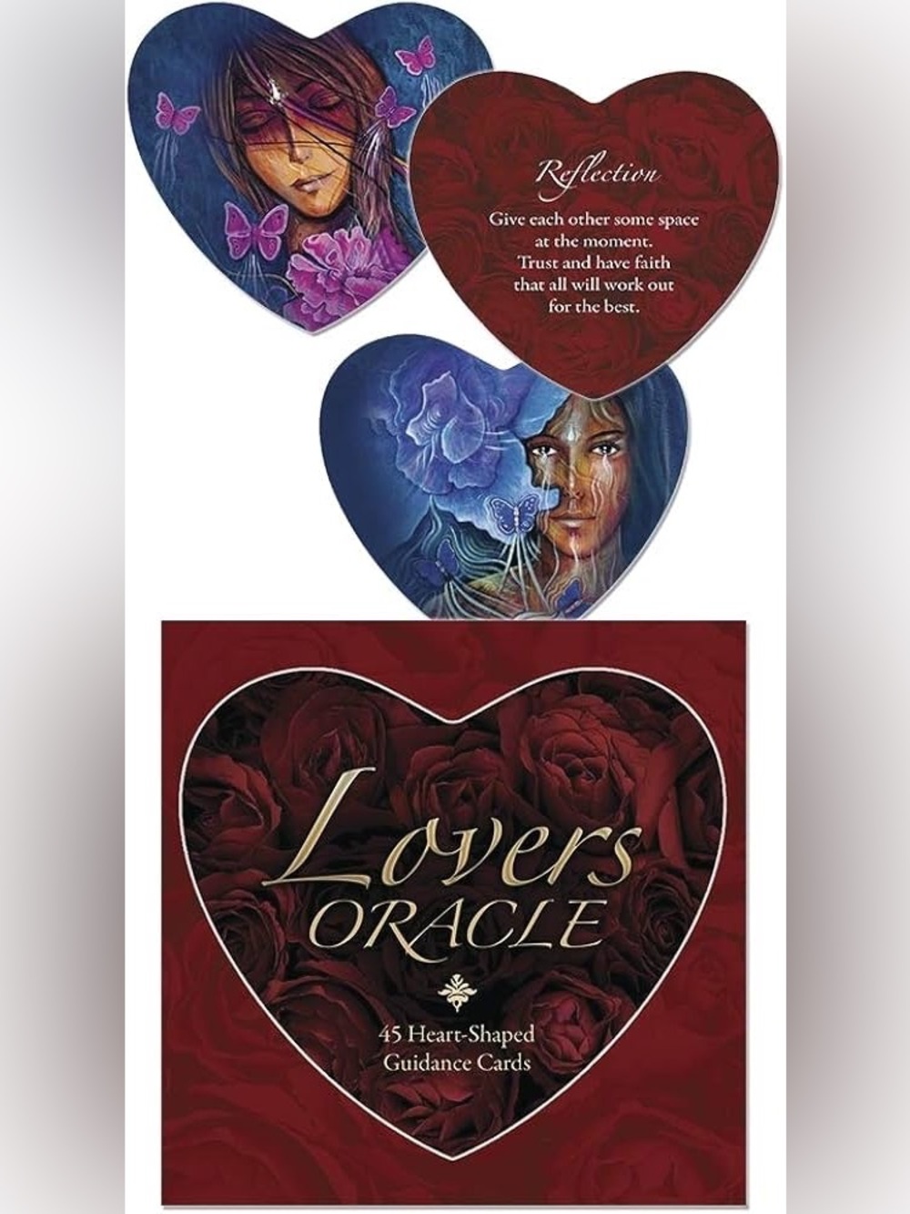 Lovers Oracle Heart-Shaped Guidance Cards - Red & Deep Blue Artwork